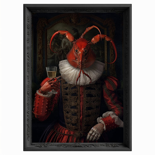 Lobster Drinks Wine Portrait, Animal Painting, Altered Art, Bar Room Poster, Regal Vintage Artwork, Unique Art Prints, Funny Gift