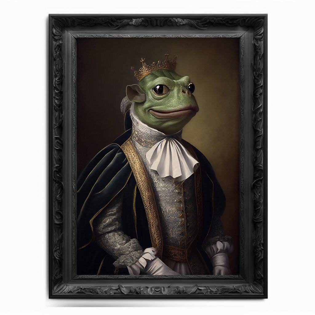 Pepe The Frog Wall Art Print, Vintage Regal Pepe The Frog Art Poster Renaissance. Victorian Pepe Portrait, Painting Pepe Coin Crypto