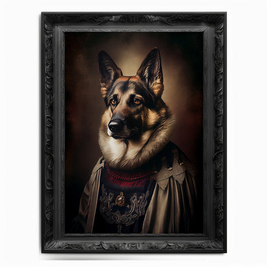 German Shepherd Art Print, Animal Lover Vintage Regal Dog Art Print Poster Renaissance. Victorian Puppy Portrait, Royal Painting Pet Gift
