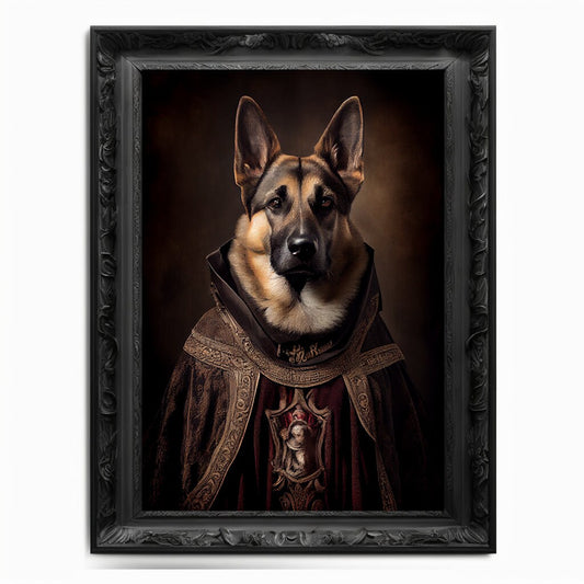 German Shepherd Art Print, Animal Lover Vintage Regal Dog Art Print Poster Renaissance. Victorian Puppy Portrait, Royal Painting Pet Gift