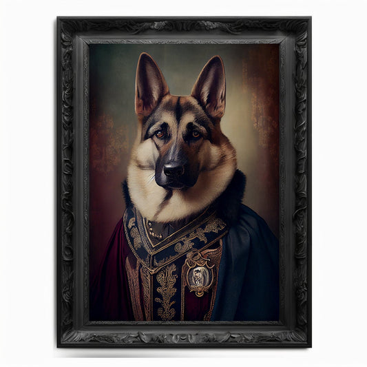 German Shepherd Art Print, Animal Lover Vintage Regal Dog Art Print Poster Renaissance. Victorian Puppy Portrait, Royal Painting Pet Gift