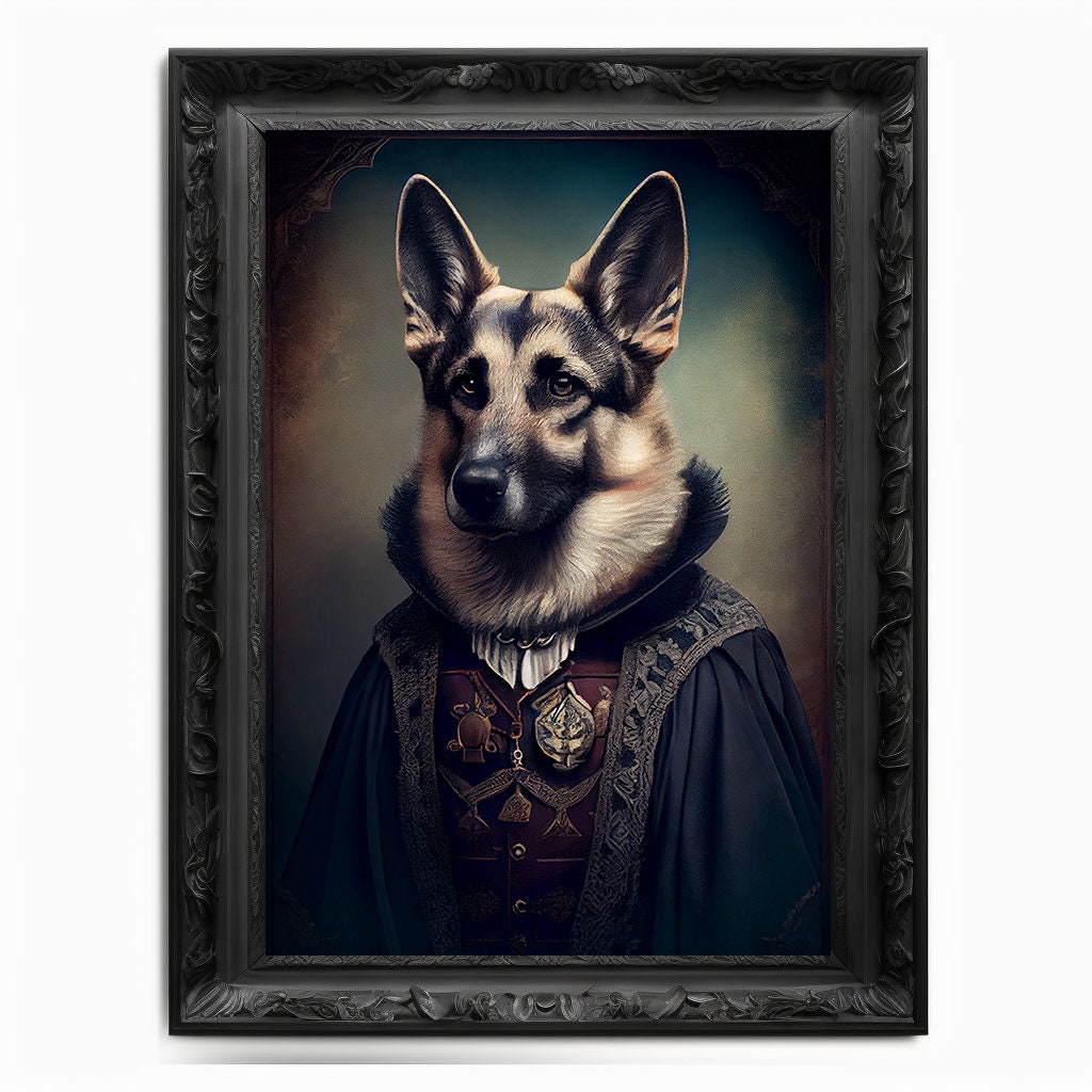 German Shepherd Art Print, Animal Lover Vintage Regal Dog Art Print Poster Renaissance. Victorian Puppy Portrait, Royal Painting Pet Gift