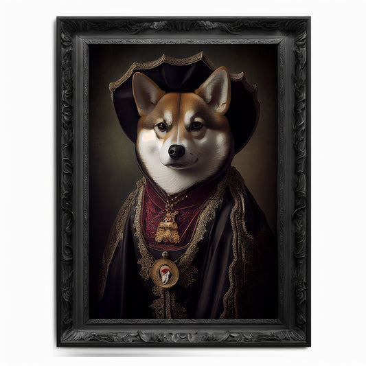 Shiba Inu Art Print, Animal Lover Vintage Regal Dog Floki Print Poster Renaissance. Victorian Puppy Portrait, SHIB Print, DOGE Art