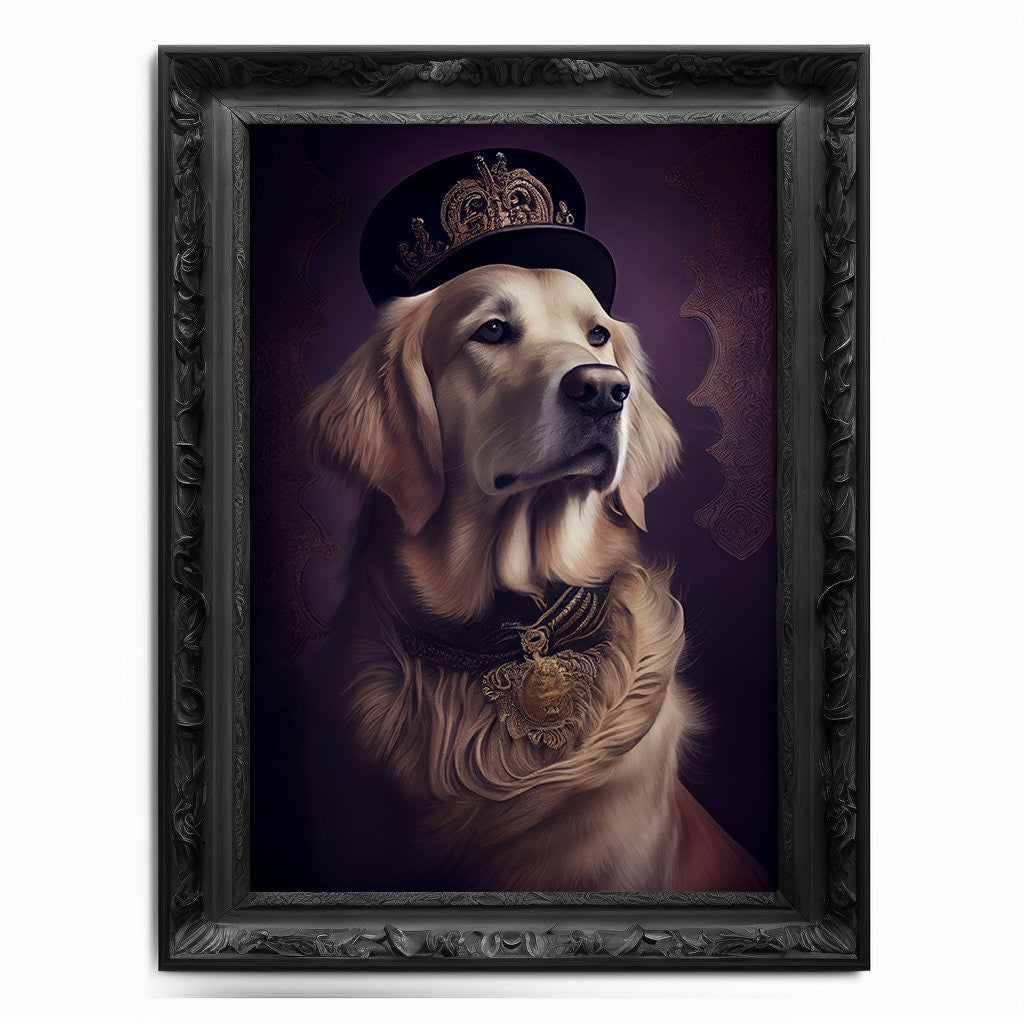 Golden Retriever Wall Art Print, Animal Lover Vintage Regal Dog Art Print Poster Renaissance. Victorian Puppy Portrait, Royal Painting Gift