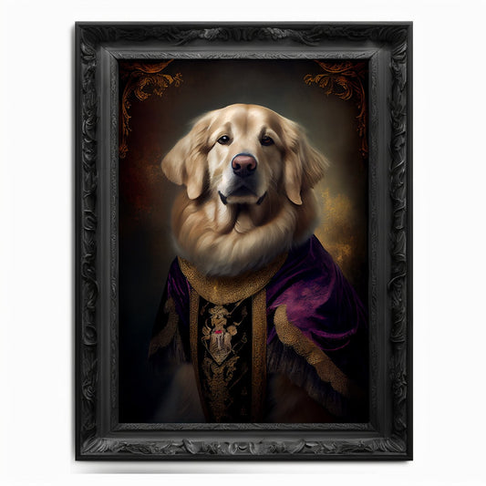 Golden Retriever Wall Art Print, Animal Lover Vintage Regal Dog Art Print Poster Renaissance. Victorian Puppy Portrait, Royal Painting Gift