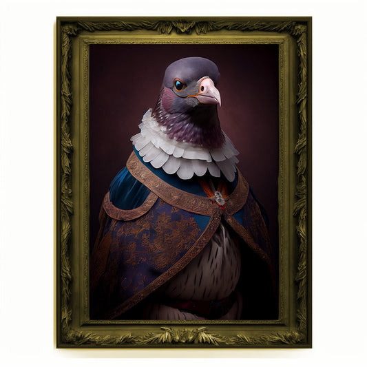 Superhero Pidgeon Portrait, Animal Painting, Altered Art, Bar Room Poster, Regal Vintage Artwork, Unique Art Prints, Funny Pidgeon Gift