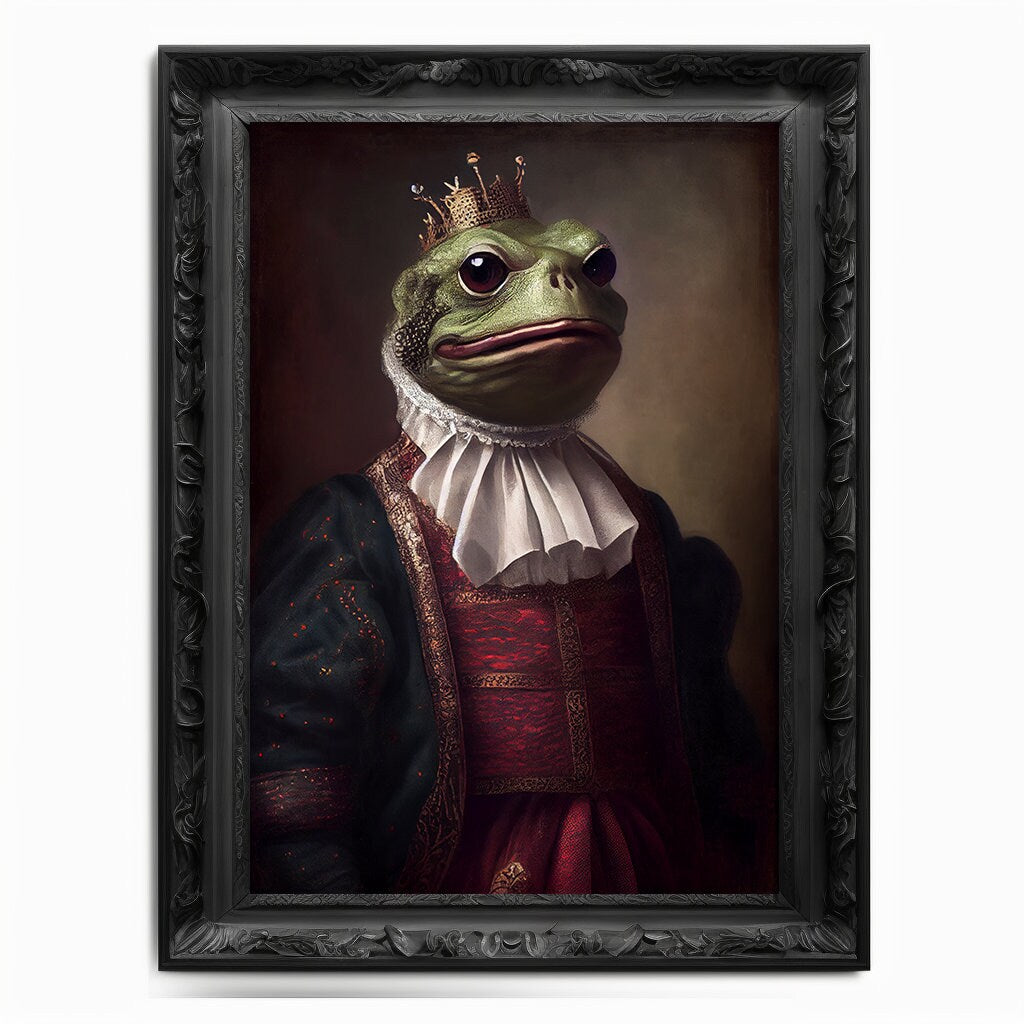 Pepe Meme Wall Art Print, Vintage Regal Pepe The Frog Meme Art Poster Renaissance. Victorian Pepe Portrait, Painting Pepe Coin Crypto Art
