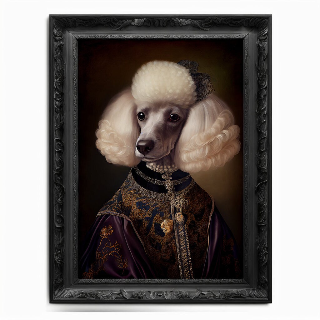 Poodle Wall Art Print, Animal Lover Vintage Regal Dog Art Print Poster Renaissance. Victorian Puppy Portrait, Royal Painting Home Pet Gift