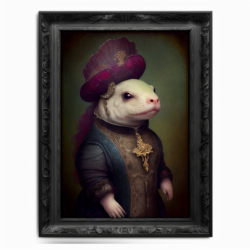 Axolotl Wall Art Print, Animal Lover Vintage Regal Axolotl Art Poster Renaissance. Victorian Axolotl Portrait, Royal Painting Home Gift