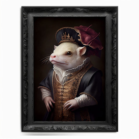 Axolotl Wall Art Print,  Animal Lover Vintage Regal Axolotl Art Poster Renaissance. Victorian Axolotl Portrait, Royal Painting Home Gift