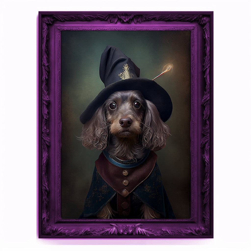 Wizard Dog Portrait, Magician Poster, Animal Painting, Altered Art, Magic Wand, Regal Vintage Artwork, Unique Prints, Pet Gift, Wizard Gift