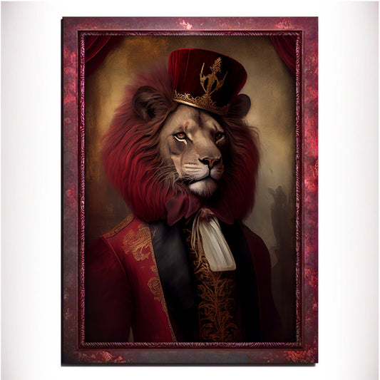Red Lion Wall Art Print, Red Animal Lover Vintage Regal Art Poster. Victorian Red Lion Pub Portrait Royal Painting Red Lion Bar Art Pet Gift - Wall Art Poster Print
