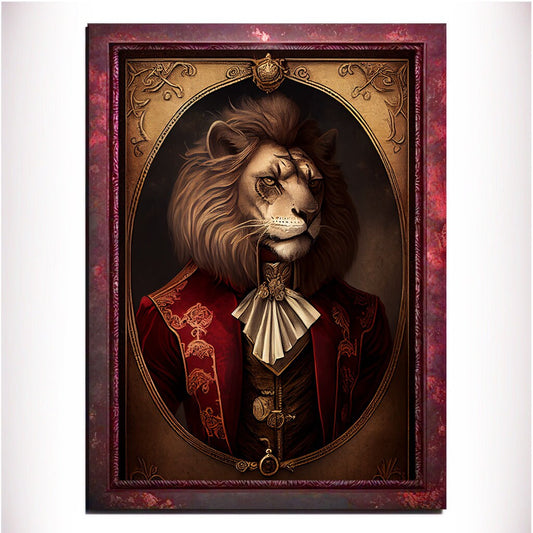 Red Lion Wall Art Print, Red Animal Lover Vintage Regal Art Poster. Victorian Red Lion Pub Portrait Royal Painting Red lion Bar Art Pet Gift - Wall Art Poster Print