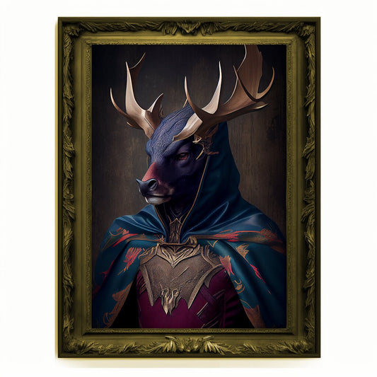 Superhero Stag Deer Portrait, Animal Painting, Altered Art, Bar Room Poster, Regal Vintage Artwork, Unique Art Prints, Funny Gift