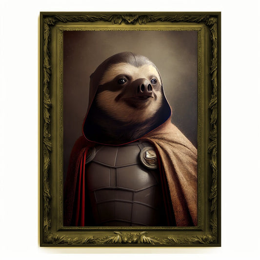 Superhero Sloth Portrait, Animal Painting, Altered Art, Bar Room Poster, Regal Vintage Artwork, Unique Art Prints, Funny Gift