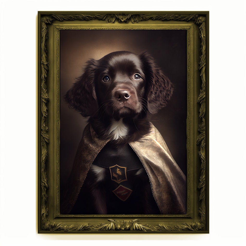 Superhero Puppy Dog Cub Portrait, Animal Painting, Altered Art, Bar Room Poster, Regal Vintage Artwork, Unique Art Prints, Funny Gift