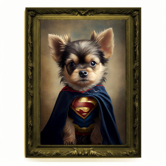 Superhero Puppy Dog Cub Portrait, Animal Painting, Altered Art, Bar Room Poster, Regal Vintage Artwork, Unique Art Prints, Funny Gift