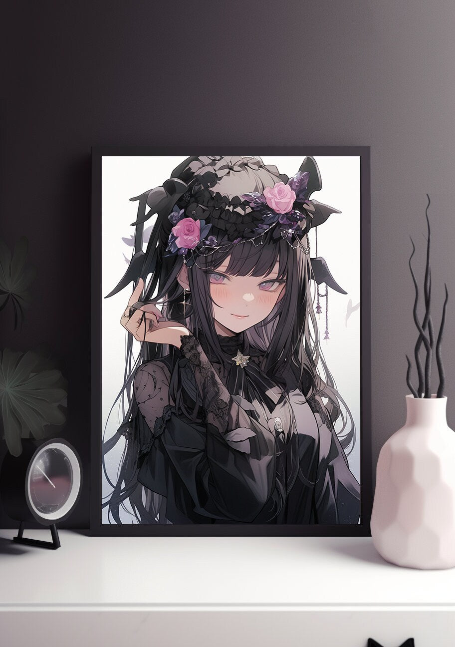 Black Gothic Lolita Anime Art Print Poster, Lolita Manga, Japanese Movie Poster, Wall Art Home Decor, Animation Film Prints