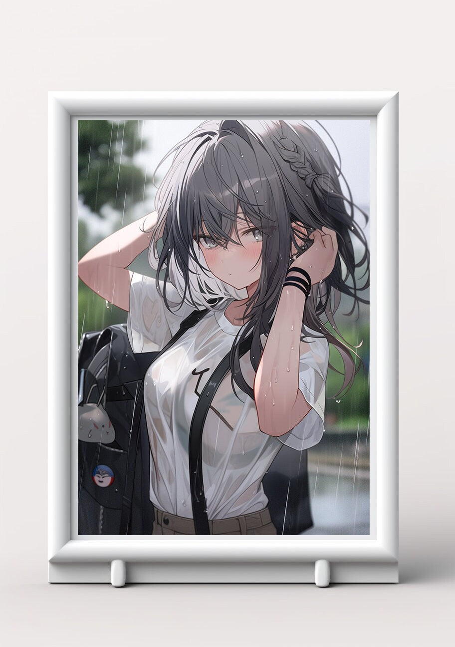 White Wet T-shirt Girl Anime Art Print Poster, Girl In The Rain Manga, Japanese Movie Poster, Wall Art Home Decor, Animation Film Prints