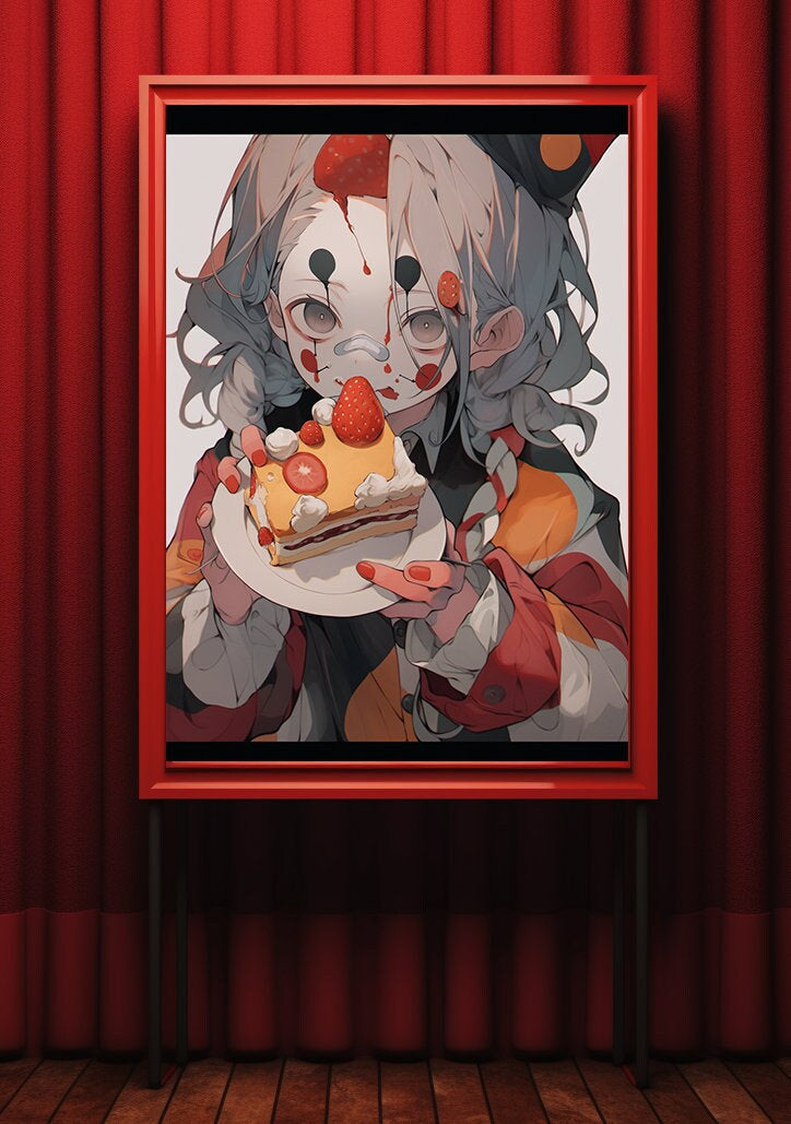 Red Clown Girl Anime Art Print Poster, Circus Manga, Japanese Movie Poster, Wall Art Home Decor, Animation Film Prints