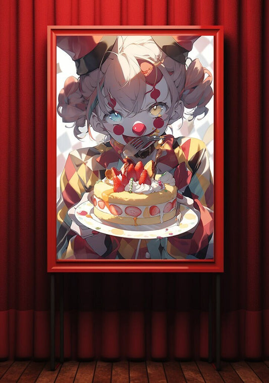 Red Clown Girl Anime Art Print Poster, Circus Manga, Japanese Movie Poster, Wall Art Home Decor, Animation Film Prints