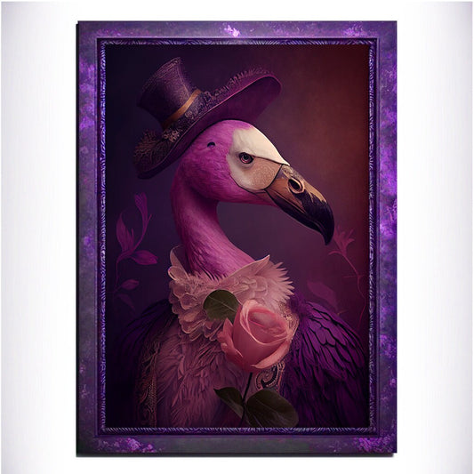 Purple Flamingo Wall Art Print, Animal Lover Vintage Regal Flamingo Art Poster Renaissance. Victorian Flamingo Portrait, Royal Painting Gift - Wall Art Poster Print