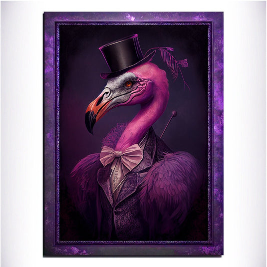 Purple Flamingo Wall Art Print, Animal Lover Vintage Regal Flamingo Art Poster Renaissance. Victorian Flamingo Portrait, Royal Painting Gift - Wall Art Poster Print