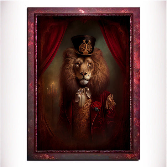 Red Lion Wall Art Print, Red Animal Lover Vintage Regal Art Poster. Victorian Red Lion Pub Portrait Royal Painting Red lion Bar Art Pet Gift - Wall Art Poster Print