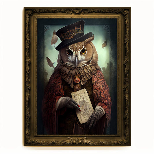 Prophet Owl, Fortune Teller Owl Portrait, Owl Poster, Animal Painting, Altered Art, Magic Owl, Regal Vintage Art, Unique Prints, Wizard Gift