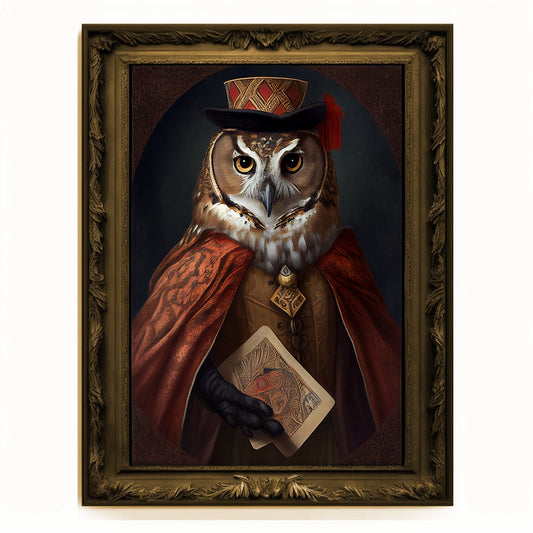 Prophet Owl, Fortune Teller Owl Portrait, Owl Poster, Animal Painting, Altered Art, Magic Owl, Regal Vintage Art, Unique Prints, Wizard Gift