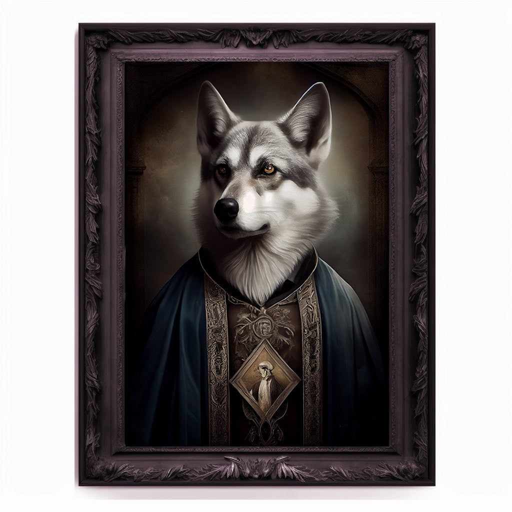 Wolf Priest, Ritual Wolf Portrait, Religious Poster, Animal Painting, Altered Art, Christian Wolf, Regal Vintage Art, Unique Prints, God Art
