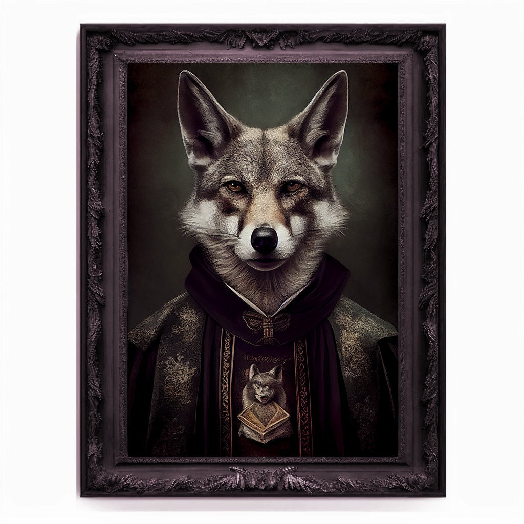 Wolf Priest, Ritual Wolf Portrait, Religious Poster, Animal Painting, Altered Art, Christian Wolf, Regal Vintage Art, Unique Prints, God Art