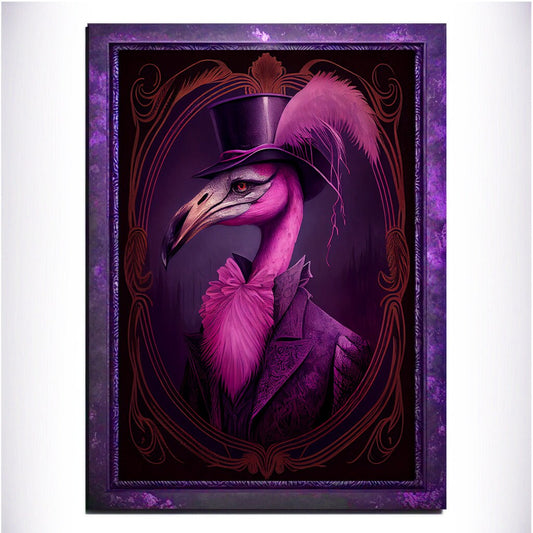 Purple Flamingo Wall Art Print, Animal Lover Vintage Regal Flamingo Art Poster Renaissance. Victorian Flamingo Portrait, Royal Painting Gift - Wall Art Poster Print