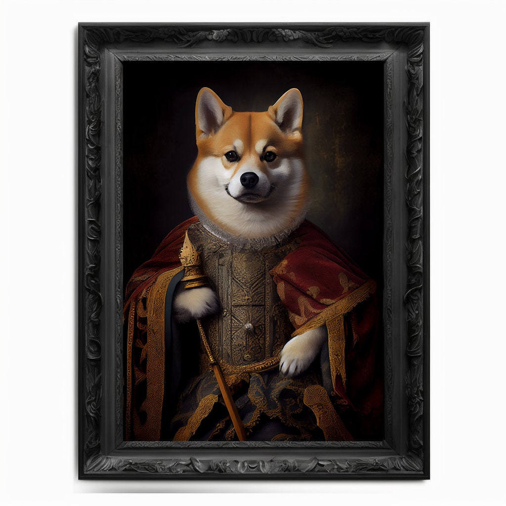 Shiba Inu Art Print, Animal Lover Vintage Regal Dog Floki Print Poster Renaissance. Victorian Puppy Portrait, SHIB Print, DOGE Art