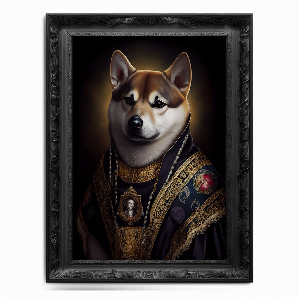 Shiba Inu Art Print, Animal Lover Vintage Regal Dog Floki Print Poster Renaissance. Victorian Puppy Portrait, SHIB Print, DOGE Art