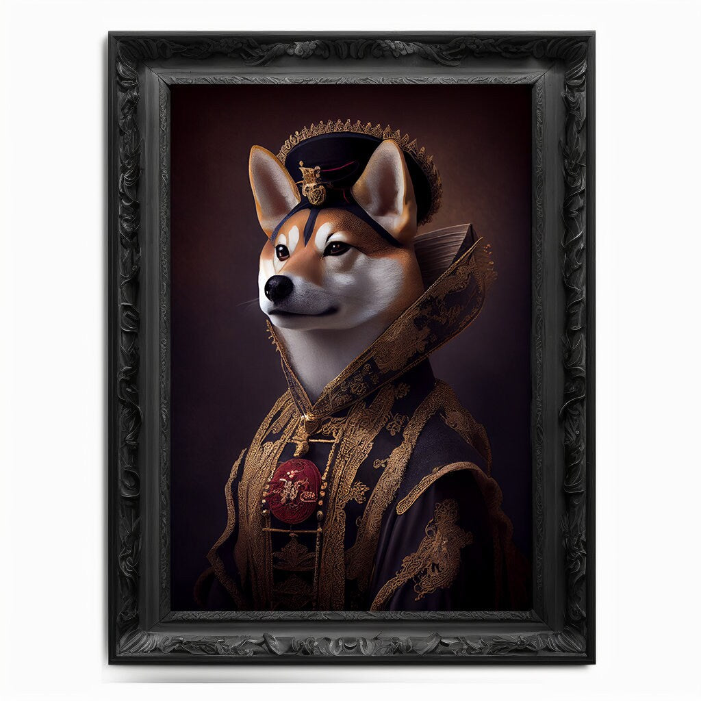 Shiba Inu Art Print, Animal Lover Vintage Regal Dog Floki Print Poster Renaissance. Victorian Puppy Portrait, SHIB Print, DOGE Art