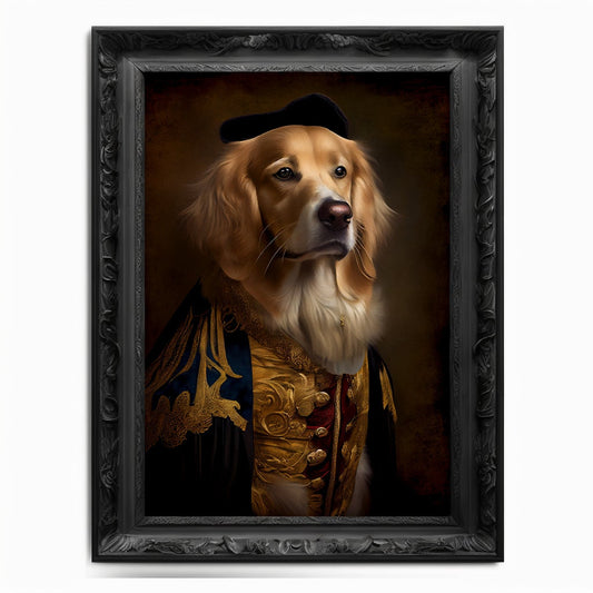 Golden Retriever Wall Art Print, Animal Lover Vintage Regal Dog Art Print Poster Renaissance. Victorian Puppy Portrait, Royal Painting Gift