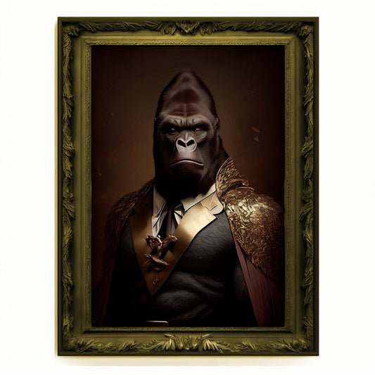 Superhero Gorilla Portrait, Animal Painting, Altered Art, Bar Room Poster, Regal Vintage Artwork, Unique Art Prints, Funny Gift, Harambe