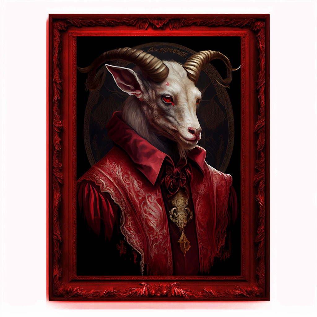 Goat Demon, Ritual Baphomet Portrait, Devil Poster, Animal Painting, Altered Art, Demonic Goat, Regal Vintage Art, Unique Prints, Pagan Art