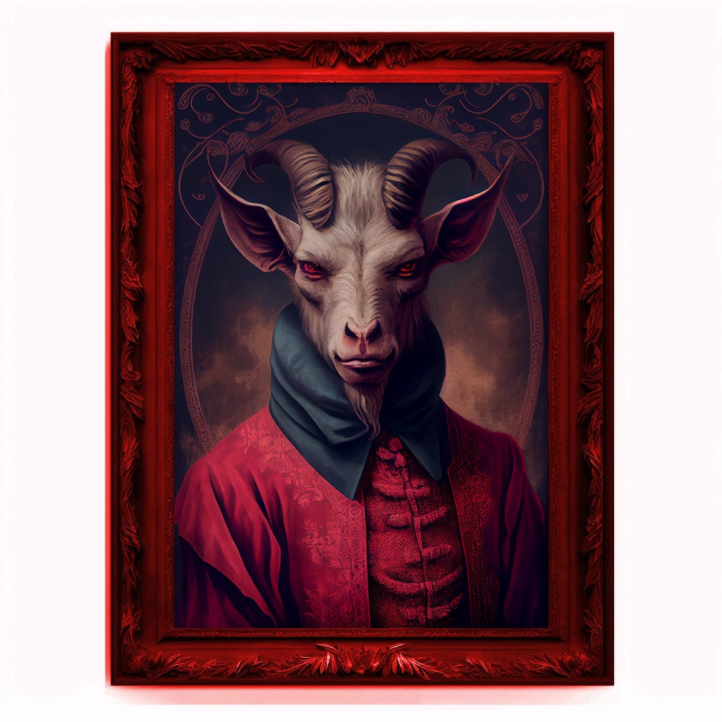 Goat Demon, Ritual Baphomet Portrait, Devil Poster, Animal Painting, Altered Art, Demonic Goat, Regal Vintage Art, Unique Prints, Pagan Art