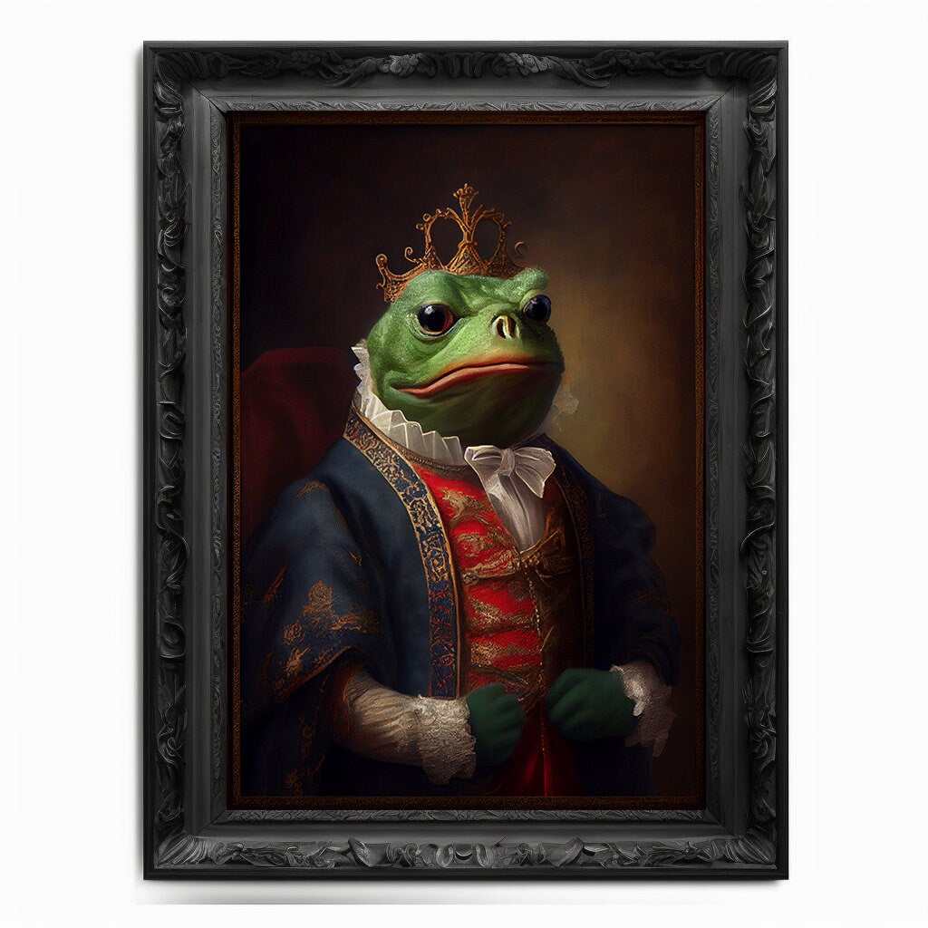 Pepe Meme Wall Art Print, Vintage Regal Pepe The Frog Meme Art Poster Renaissance. Victorian Pepe Portrait, Painting Pepe Coin Crypto Art