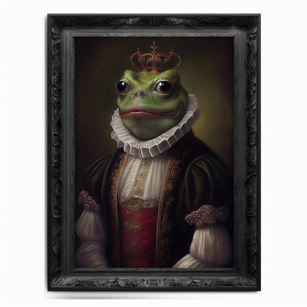 Pepe Meme Wall Art Print, Vintage Regal Pepe The Frog Meme Art Poster Renaissance. Victorian Pepe Portrait, Painting Pepe Coin Crypto Art