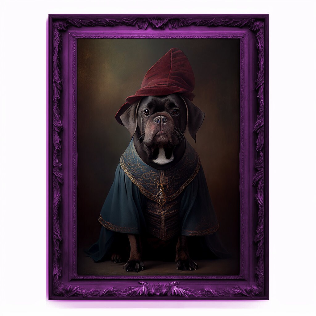 Wizard Dog Portrait, Magician Poster, Animal Painting, Altered Art, Magic Wand, Regal Vintage Artwork, Unique Prints, Pet Gift, Wizard Gift