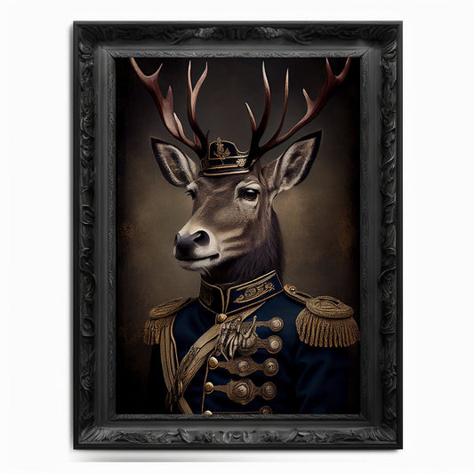 Military Stag Wall Art Print, Animal Lover Vintage Regal Stag Art Deer Poster Renaissance. Victorian Stag Portrait, Royal Painting Pet Gift