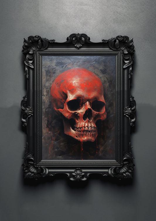 Black Red Skull. Gothic Prints. Oil Painting. Skull Poster. Demonic Palace. Spooky Gifts. Gothic Home Decor. Gothic Art. Witchy Gifts.