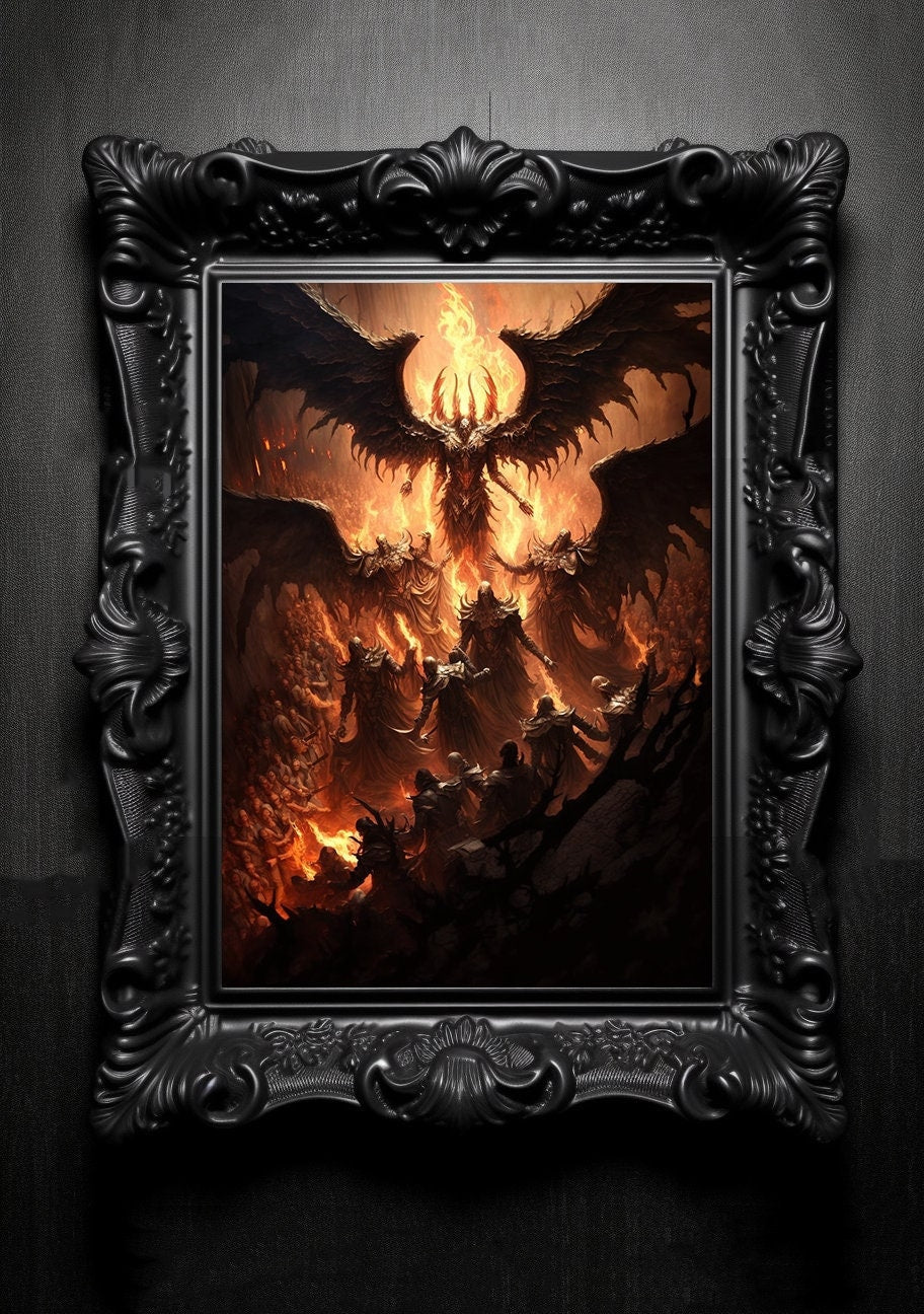 Fallen Angels Hell. Gothic Prints. Oil Painting. Skull Poster. Demonic Palace. Spooky Gifts. Gothic Home Decor. Gothic Art. Witchy Gifts.