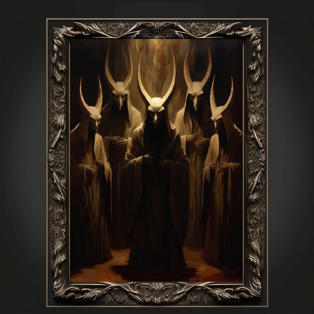 Baphomet Cult Oil Painting Artwork. Gothic Prints. Devil Poster. Demonic Art. Spooky Gifts. Gothic Home Decor. Gothic Art. Witchy Gifts.