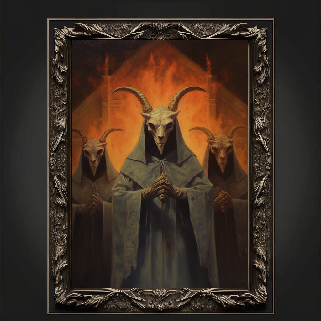 Baphomet Cult Oil Painting Artwork. Gothic Prints. Devil Poster. Demonic Art. Spooky Gifts. Gothic Home Decor. Gothic Art. Witchy Gifts.