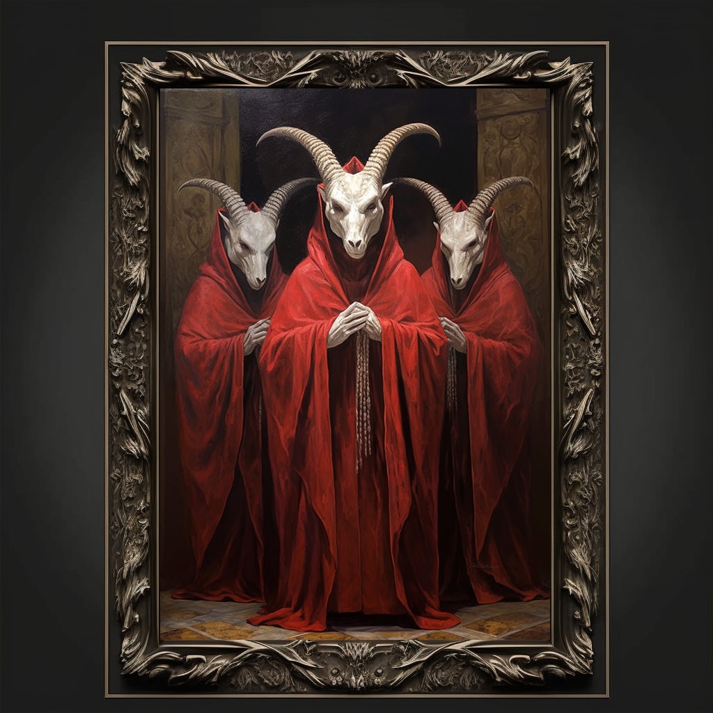 Baphomet Cult Oil Painting Artwork. Gothic Prints. Devil Poster. Demonic Art. Spooky Gifts. Gothic Home Decor. Gothic Art. Witchy Gifts.