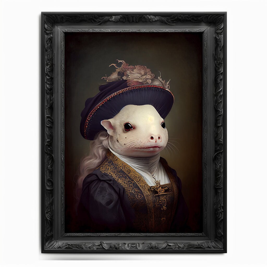 Axolotl Wall Art Print, Animal Lover Vintage Regal Axolotl Art Poster Renaissance. Victorian Axolotl Portrait, Royal Painting Home Gift